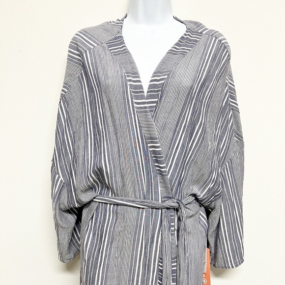 Dex Plus Womens Indigo Striped Printed Bohemian Chiffon Kimono Robe Size 1X - Picture 3 of 8